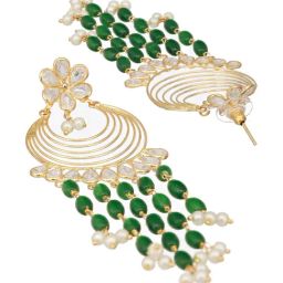 Saraf RS Jewellery Green Statement 24K Gold Plated Floral Chand Bali Earring image 5