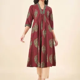 Rangmanch by Pantaloons Maroon Cotton Printed A Line Kurta-image-31
