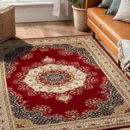 Obsessions Red & Navy Polypropylene Heat Set Traditional Carpet - Medium-16