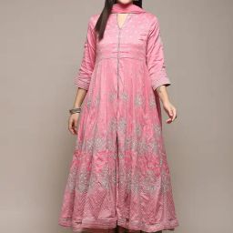 Biba Pink Embroidered Kurta Skirt Set With Dupatta-image-10