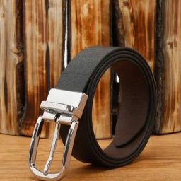 Louis Stitch Black Textured Leather Reversible Belt for Men-image-91