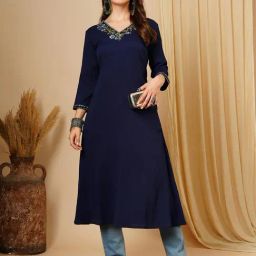 Globus Navy Georgette Embroidered Kurta-picture-36