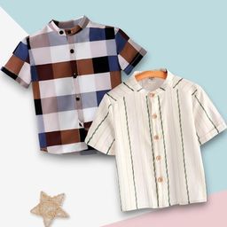 Boys Shirt Checkered, Printed Casual Short Sleeve Shirts Pack of 2-image-96