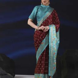 Saree Mall Brown & Blue Silk Woven Saree With Unstitched Blouse-picture-31