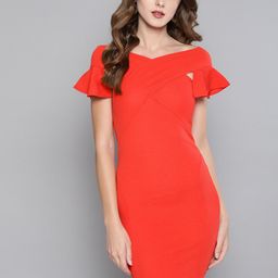 Veni Vidi Vici Women Coral Red Solid Bodycon Dress-image-68