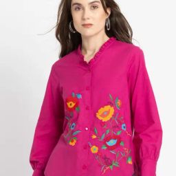 SHAYE Pink Cotton Embroidered Shirt-image-56