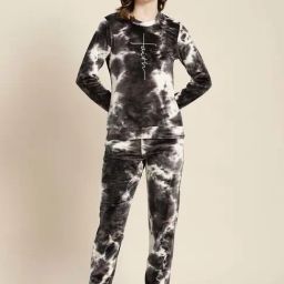 Sweet Dreams Black Printed Sweatshirt Pyjamas Set-image-42