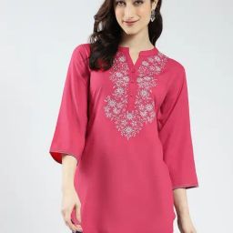 Monte Carlo Pink Viscose Embroidered Kurti-picture-22