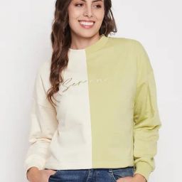 MADAME Cream & Green Color-block Sweatshirt-picture-31