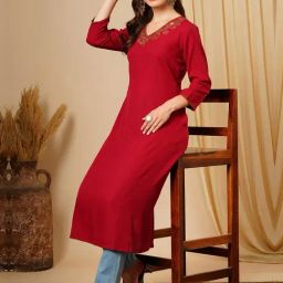 Globus Rust Georgette Embroidered Kurta-picture-34