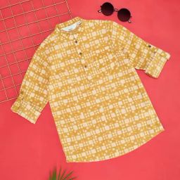 Indus Route by Pantaloons Kids Mustard Cotton Printed Full Sleeves Kurta-image-99