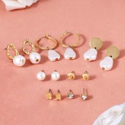 Zaveri Pearls Gold Tone Set of 7 Contemporary Stud & Drop Earrings-ZPFK17708-30