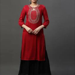 Aurelia Red Regular Fit Geometric Kurta-image-17