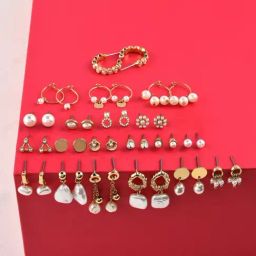Zaveri Pearls Gold Tone Set of 20 Pearls Drop Stud & Hoop Earrings-ZPFK17709-21