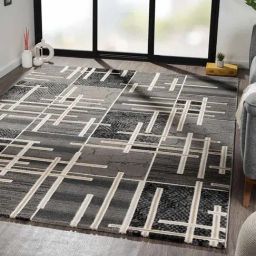 Obsessions Dark Grey Polypropylene Abstract Carpet - Large-12