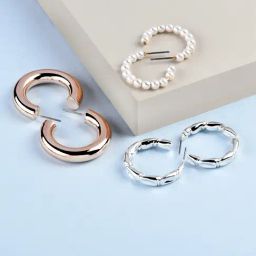 Zaveri Pearls Rose Silver Gold Tone Set of 3 Semi-Hoop Earrings-ZPFK17703-22