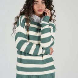 American Eagle Outfitters Green & White Striped Sweater-48