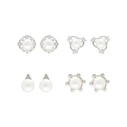 Sri Jagdamba Pearls Work Wear Silver Stud Earrings - Set of 4-image-23
