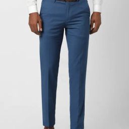 Peter England Elite Bright Blue Slim Fit Trousers-image-18
