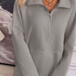 Outzidr Women Mock Collar Solid Long Sleeves Sweatshirt-image-20