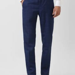 Peter England Navy Slim Fit Checks Trousers-image-22