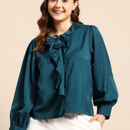 Mast & Harbour Bishop Sleeves Shirt-Style Top with Tie-Up Detail-picture-22