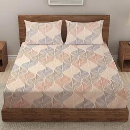 THE little BIG STORE Beige & Grey Geometric 260 TC King Bedsheet with 2 Pillow Covers-image-33