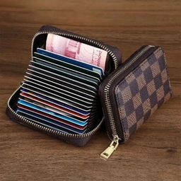 WATCHSTAR Men Checked Zip Detail Leather Card Holder-34