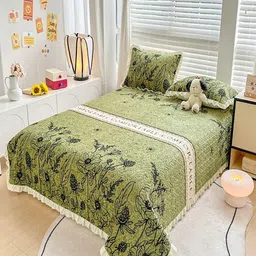 JC HOME Black & Green Printed Cotton Double King Bed & Pillow Cover-image-24