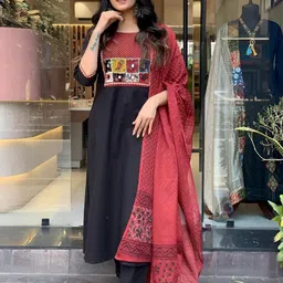 S.K.C Women Ethnic Motifs Yoke Design Mirror Work Kurta with Trousers & Dupatta-picture-37
