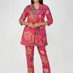 Bindigasm Floral Printed V-Neck Tunic With Trousers-image-16