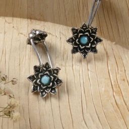 Teejh Ethnic Ridhima Light Blue Stone Silver Oxidsed Ear Cuff Earrings-image-26