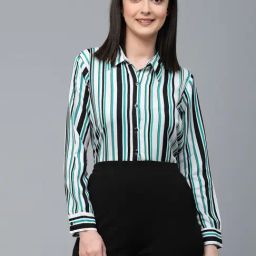 Style Quotient White & Green Striped Shirt-image-95