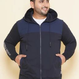 John Pride Navy Regular Fit Plus Size Printed Hooded Sweatshirt-picture-9