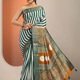 Libas Green Striped Saree With Unstitched Blouse-picture-22