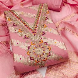 V3 FASHION STUDIO Embroidered Art Silk Unstitched Dress Material-image-72