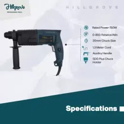 Hillgrove Chuck Size 20 mm Hammer Impact Drill kit with 3 Bits 750 W, HGCM732M1 image 3