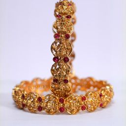 Luxury Gold Plated Goddess Laxmi Design Pure Brass Bangles 2394B-1918 Stylish Traditional Bangle-image-86