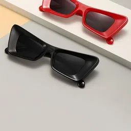 AUGEN Unisex Black Lens & Red Rectangle Sunglasses with-5