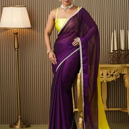 Mitera Sequinned Border Pure Chiffon Saree-0