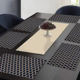 Ratan Cart Navy Blue & Beige 6 Pcs Ethnic Motifs Printed Cotton Rectangle Table Placemats-29