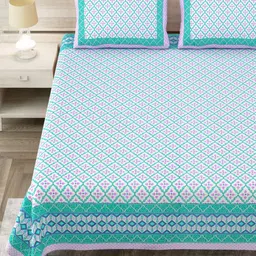 Aapno Rajasthan Pink & White Ethnic Motifs 144 TC King Bedsheet with 2 Pillow Covers-image-91