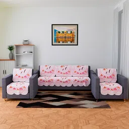 Kuber Industries Pink & Red Printed Cotton Sofa Cover-86