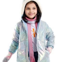 Babyhug Woven Full Sleeves Textured Jacket with Hood - Silver-image-49
