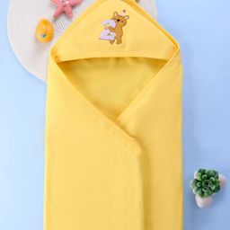 Babyhug Terry Interlock Towel Wrapper With Hood Koala Print L 76.2 x B 76.2 cm - Yellow-image-3