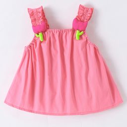 Kookie Kids Cotton Sleeveless A-Line Top with Flower Applique - Pink-picture-11