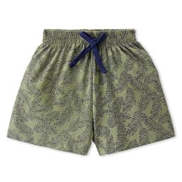 Evimo Single Jersey Knit Above Knee Length Shorts with Leaves Print - Dark Green-7
