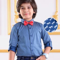 Mark & Mia Full Sleeves Horse Printed Shirt with Bow - Navy Blue-image-64