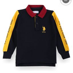 US Polo Assn Cotton Knit Full Sleeves Polo T-Shirt with Text & Logo Print - Navy Blue-image-50