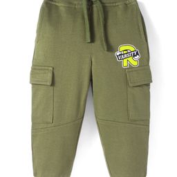 Babyhug Terry Knit Full Length Track Pant With Cargo Pockets & Badge Detail - Olive Green-picture-22